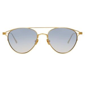 Linda Farrow Omar Aviator Sunglasses In Gold With Blue Lenses LFL804 C7 SUN